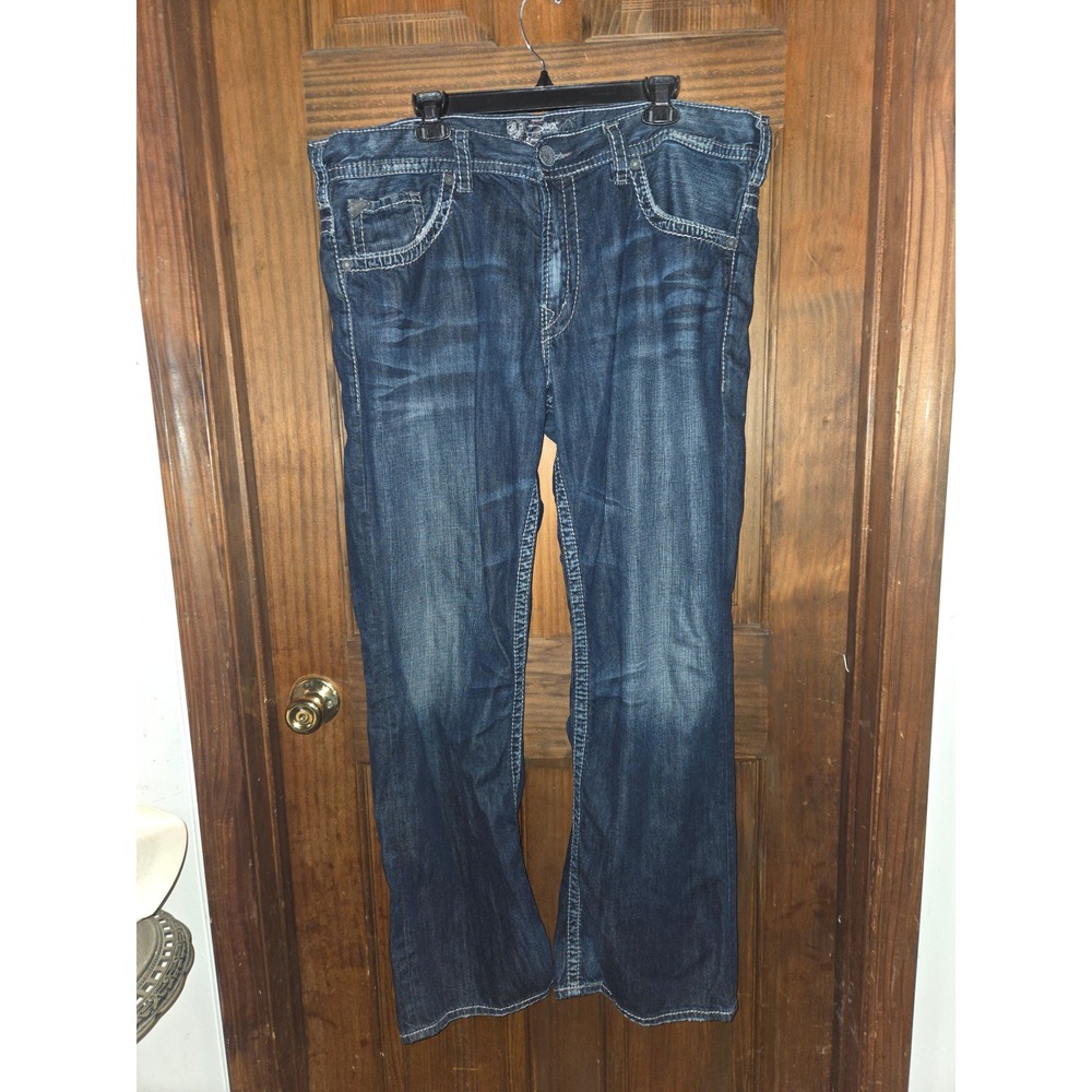 Silver Jeans Co Gordie Mens 40x32 Dark Wash Loose Fit Straight Leg Denim‎ Jeans